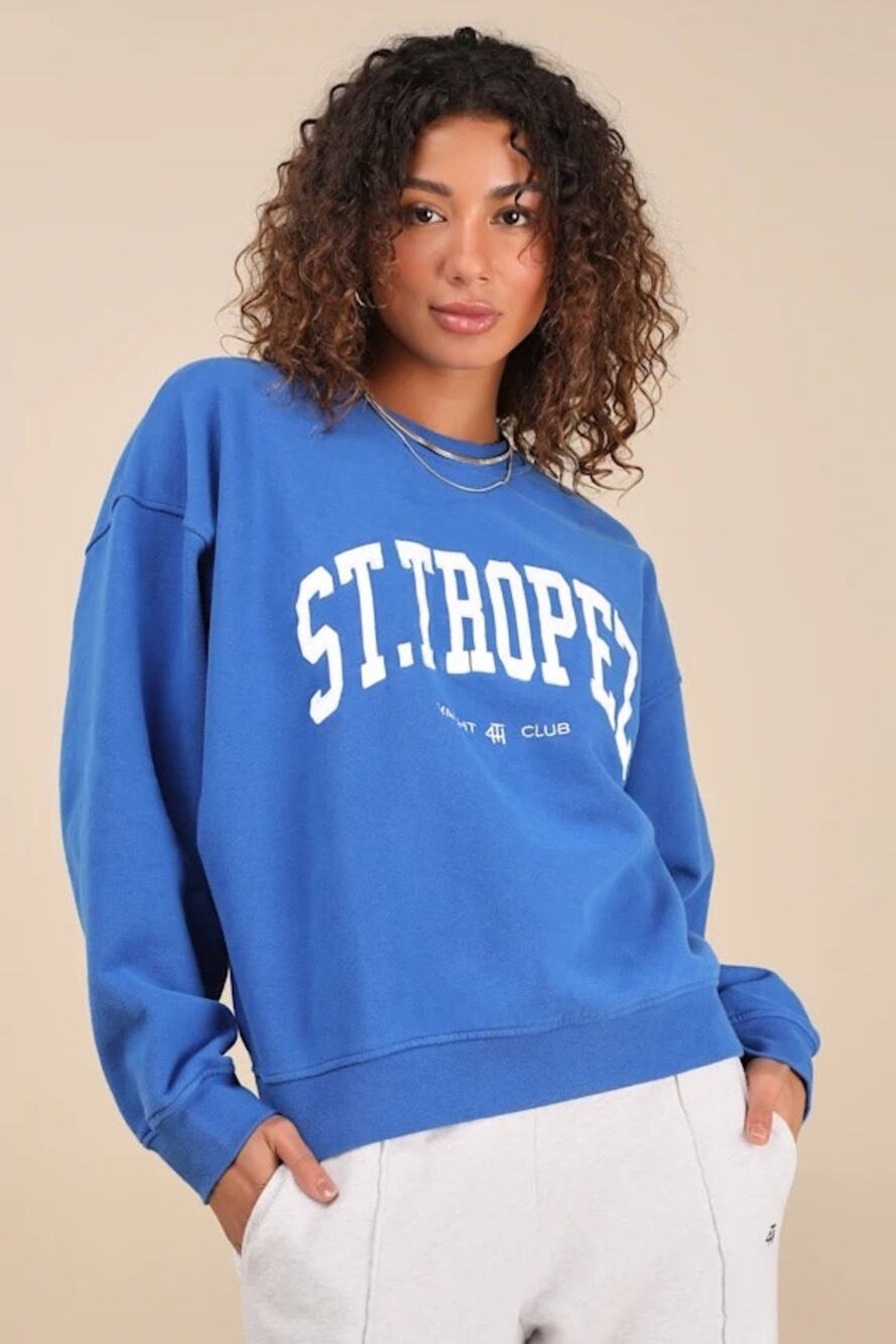 NWT 4TH & RECKLESS Ines Blue St Tropez Graphic Pullover Sweater S